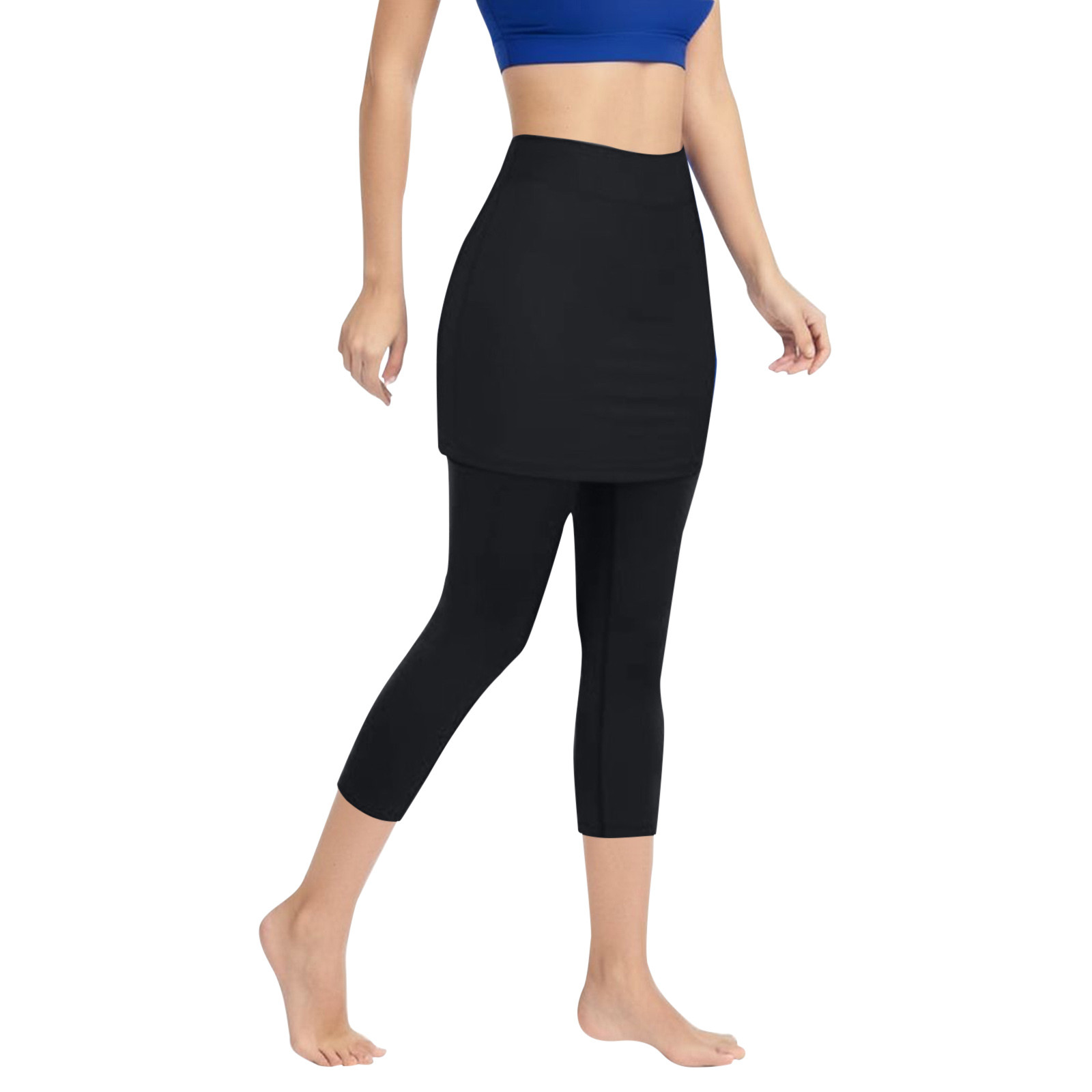 thumbnail image 1 of Leggings de yoga con falda para mujer: pantalones deportivos elásticos con bolsillos, tejido de poliéster, adecuados para tenis/yoga y uso diario., 1 of 4